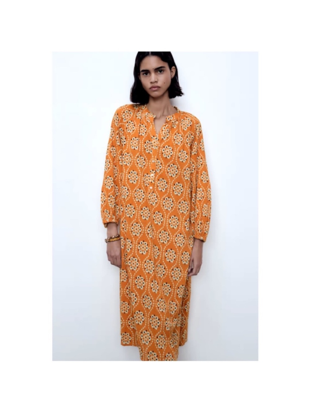 Zara Orange Floral Print Midi Dress - Casual Women's Dress - Picture 2 of 11